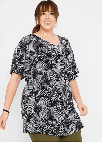 Tunique longue en viscose fluide, Couleur: noir-blanc imprimé