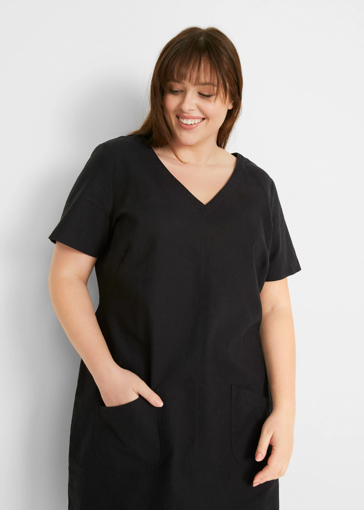 Mini jurk met linnen • vlierbes plus size • bonprix online shop