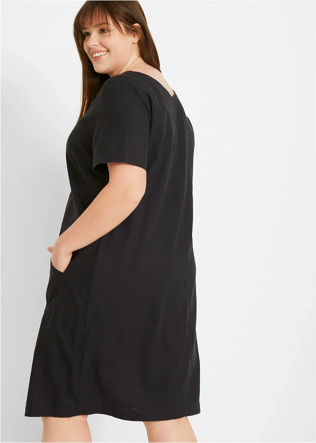 Mini jurk met linnen, Kleur: zwart