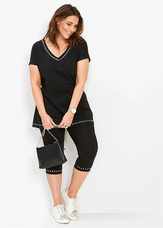 Capri legging, Kleur: zwart/zilverkleur
