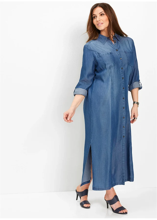 Robe-chemise en TENCEL™ Lyocell, Couleur: bleu stone