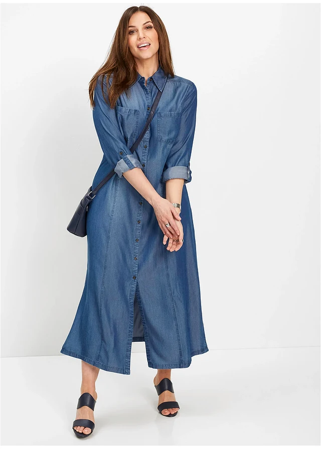 Robe-chemise en TENCEL™ Lyocell, Couleur: bleu stone
