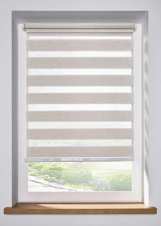 Duo rolgordijn in linnen look, snoerloos • ecru • bonprix online shop