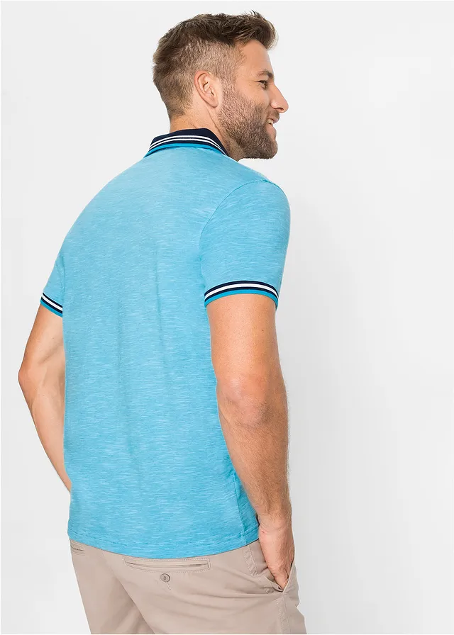 Poloshirt van puur katoen, Kleur: turkoois gemêleerd