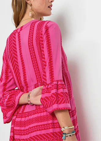 Maxi šaty ze splývavé viskózy • červeno-pink s potiskem • bonprix obchod