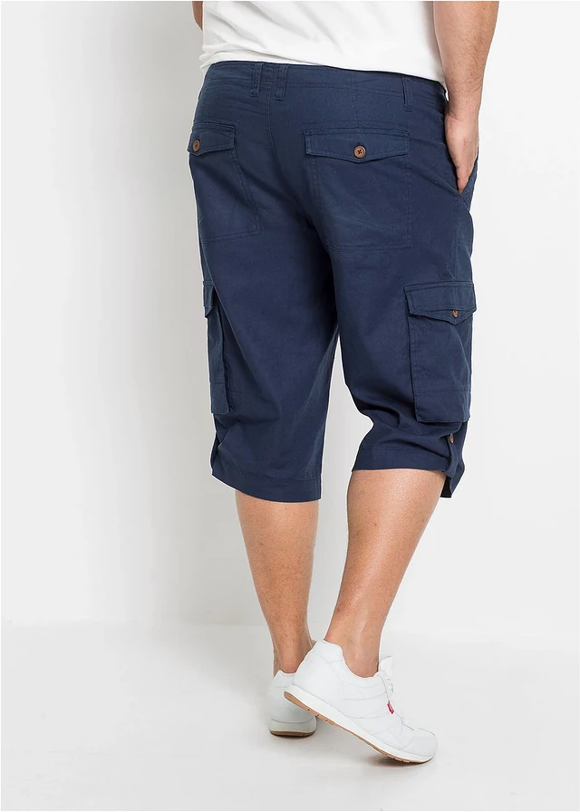 Bermuda long cargo en lin mélangé, regular, Couleur: bleu foncé