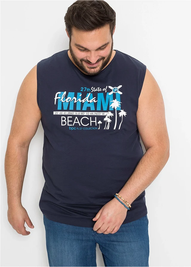 Muscle shirt met comfort fit, Kleur: donkerblauw met print