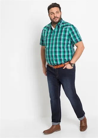 Chemise manches courtes à poches plaquées, Couleur: bleu foncé/vert lagon carreaux