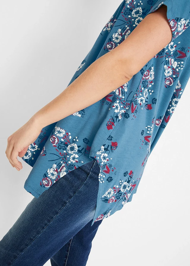 Puntig toelopend longshirt, korte mouw • jeansblauw gedessineerd • product-page.page-title-suffix