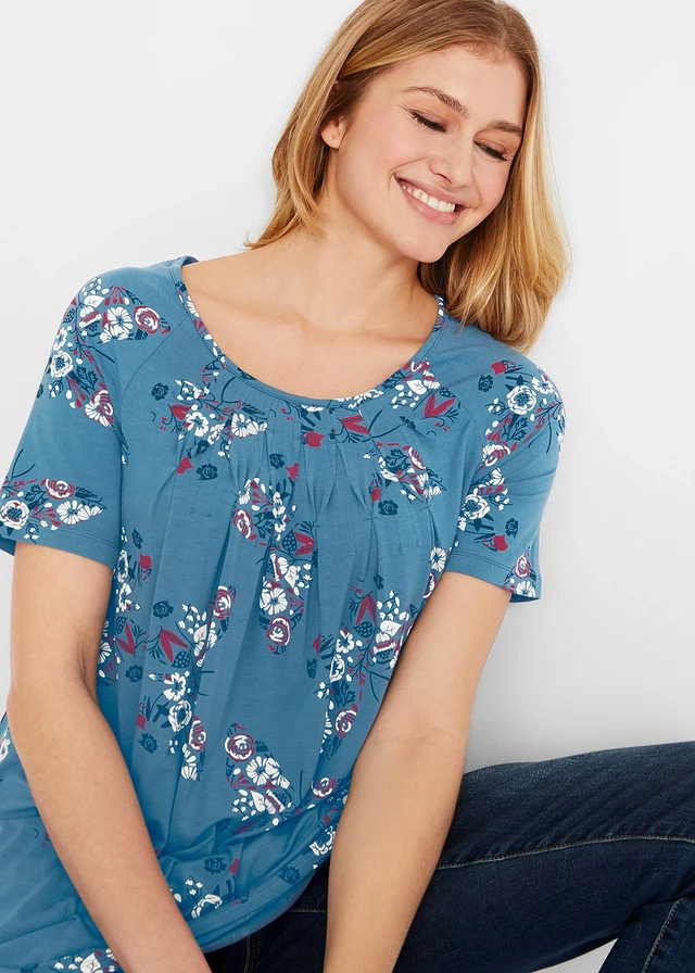 Puntig toelopend longshirt, korte mouw • jeansblauw gedessineerd • product-page.page-title-suffix