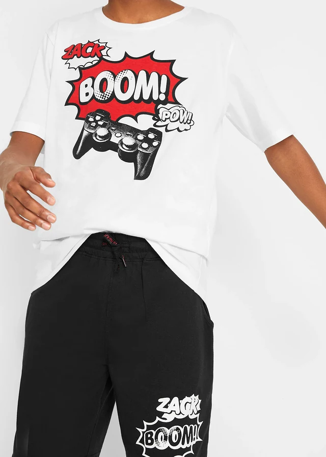 T-shirt en bermuda van biologisch katoen (2-dlg. set) • wit+zwart • product-page.page-title-suffix