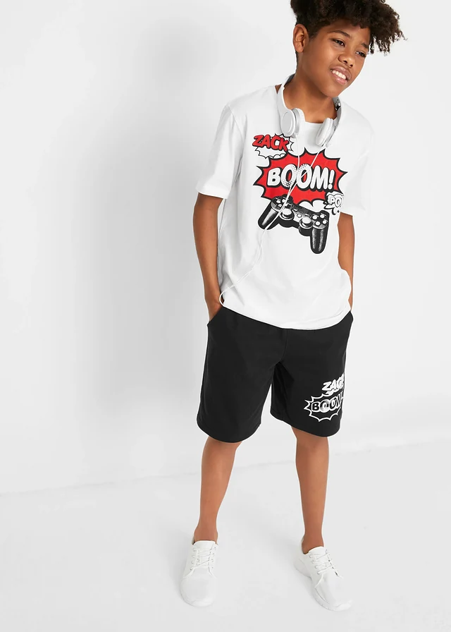 T-shirt et bermuda (ens. 2 pces) en jersey 100% coton • blanc + noir imprimé • product-page.page-title-suffix