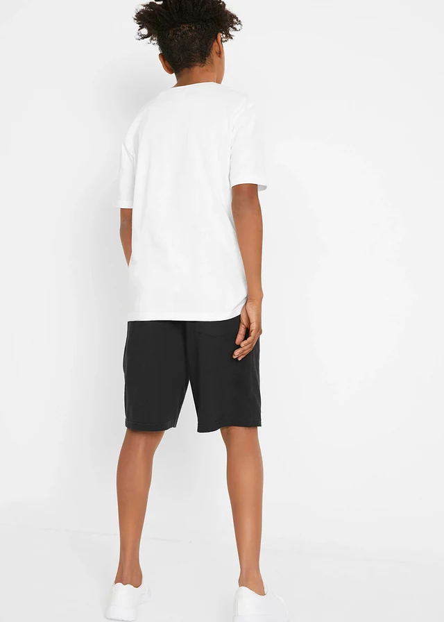 T-shirt en bermuda van biologisch katoen (2-dlg. set), Kleur: wit+zwart