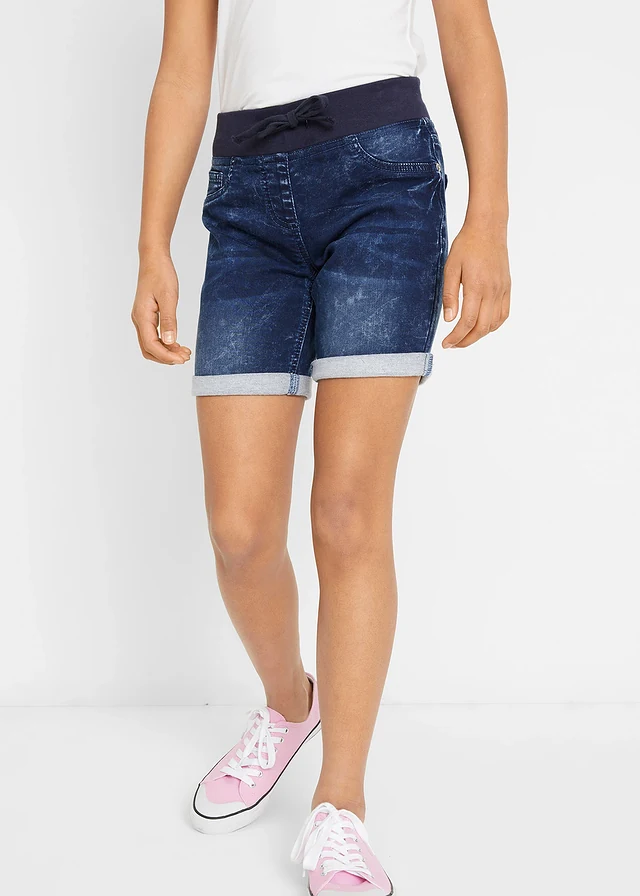 Jeansshort mid waist, Kleur: blauw denim