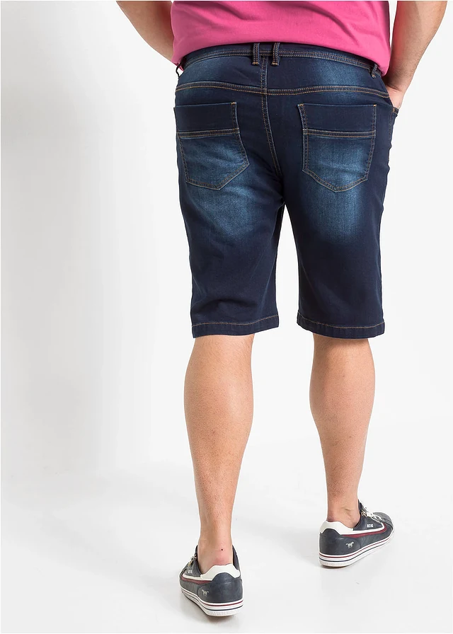 Bermuda en sweat effet jean, coupe ventre confort, regular, Couleur: bleu foncé denim used
