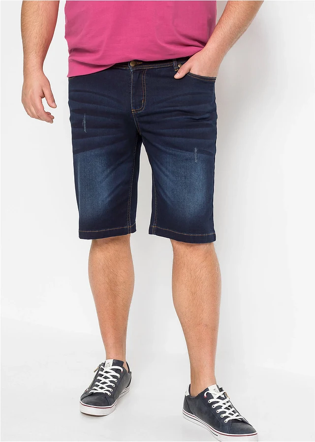 Džínové bermudy z teplákoviny, pohodlný střih Regular Fit, barva: tmavě modrý denim used