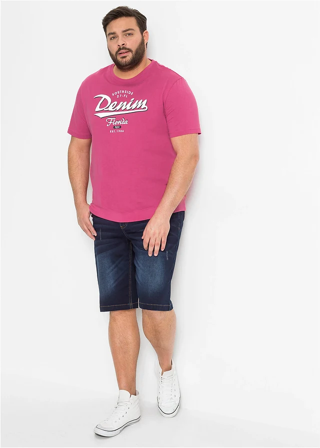 Bermuda en sweat effet jean, coupe ventre confort, regular, Couleur: bleu foncé denim used