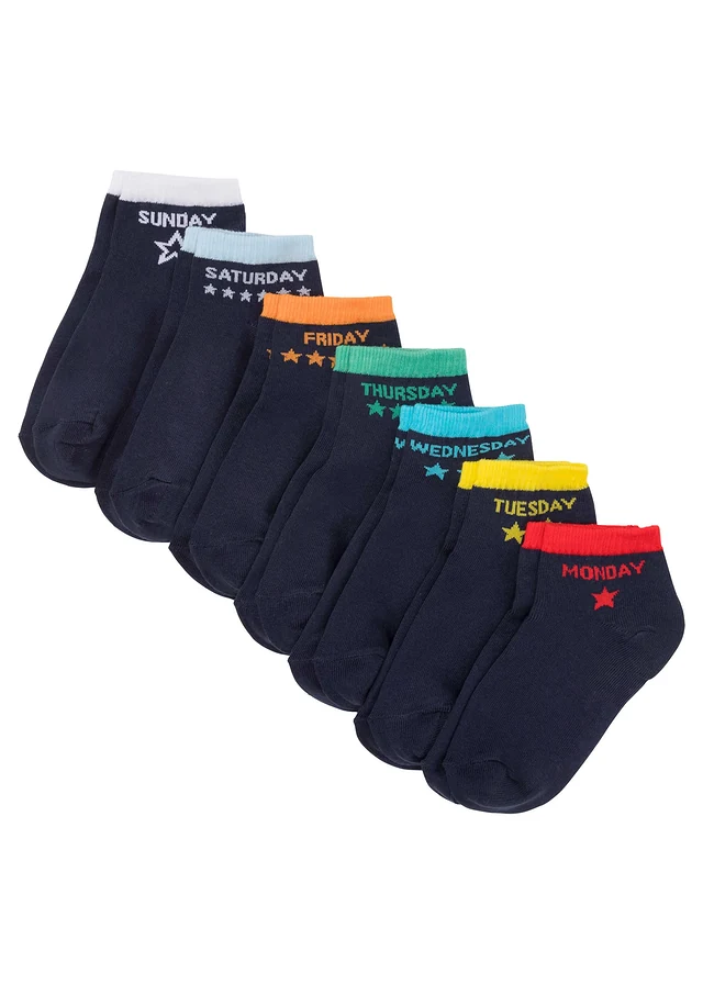Korte sokken (7 paar), Kleur: donkerblauw met weekdagen