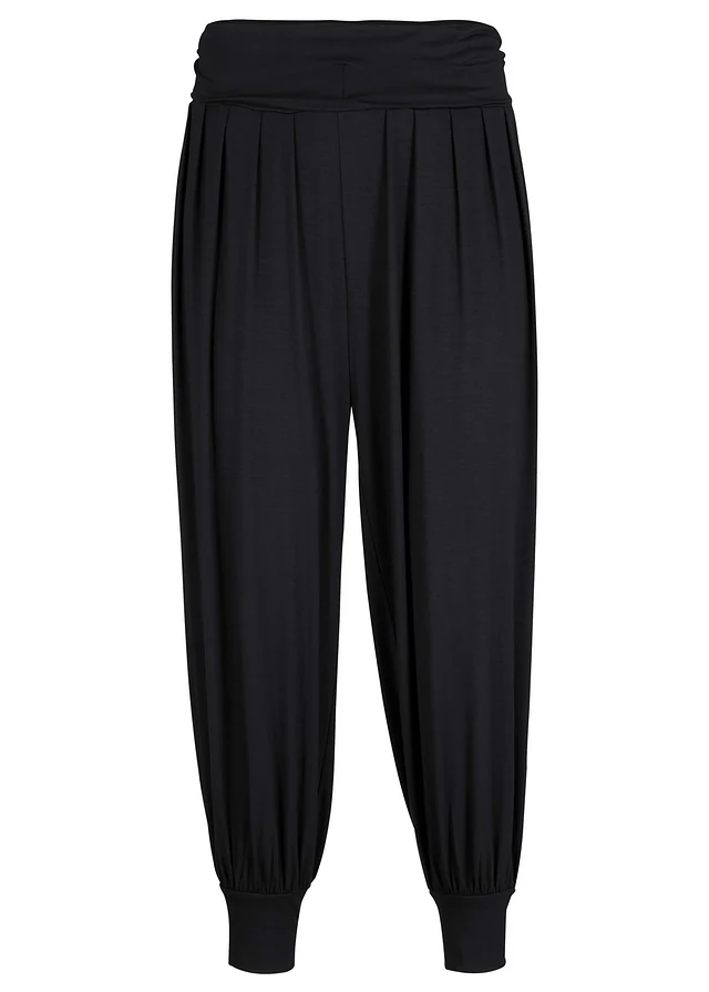 Pantalon sarouel en viscose douce et extensible, Couleur: noir