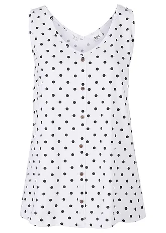 Top met knoopsluiting, Kleur: wit/zwart gestippeld