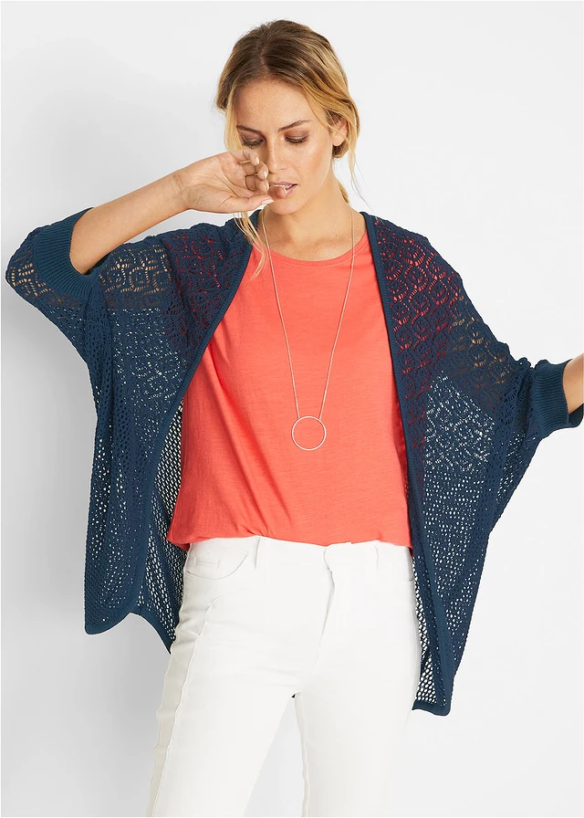 Lang ajour vest, Kleur: donkerblauw