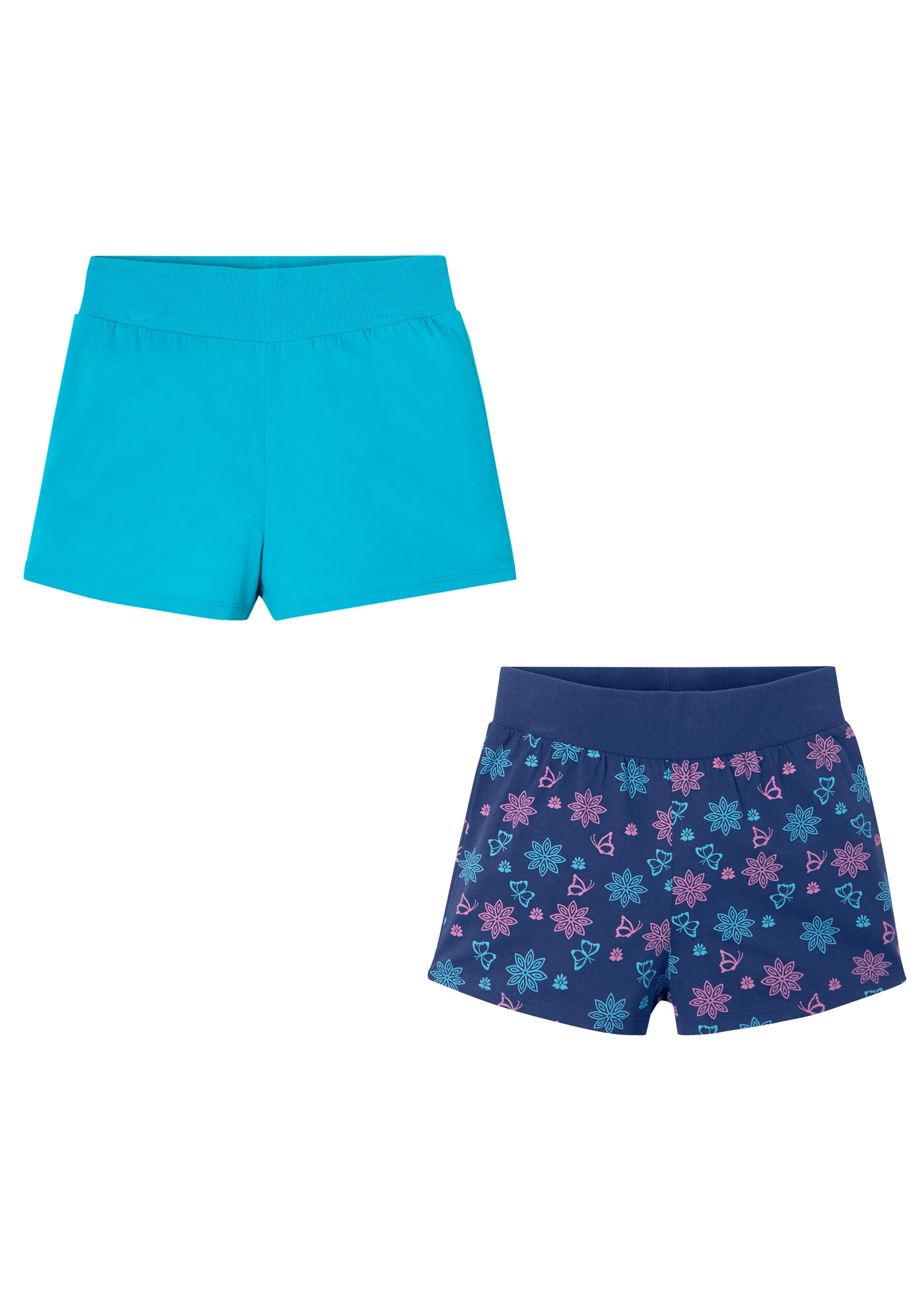 Lot de 2 shorts en jersey 100% coton • turquoise+bleu nuit imprimé • Boutique bonprix