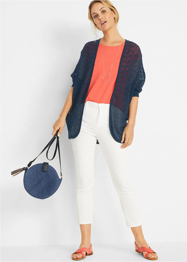Lang ajour vest, Kleur: donkerblauw