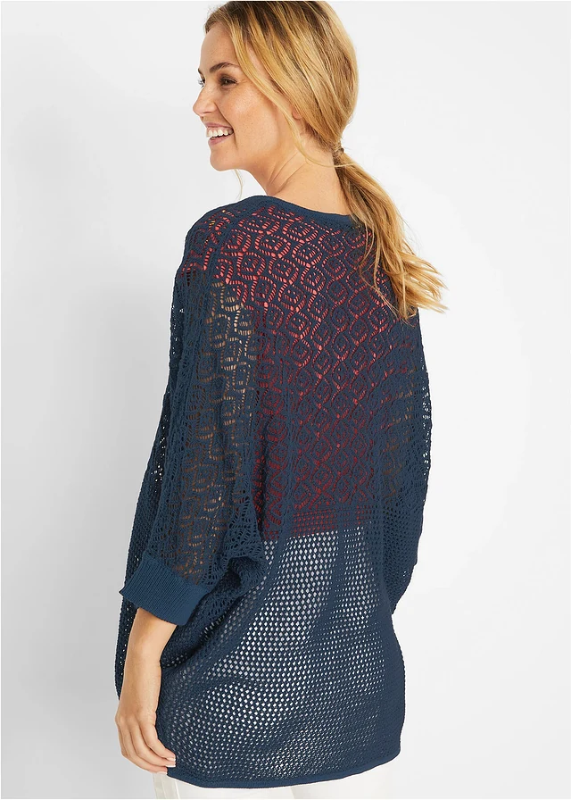 Gilet long en maille ajourée • bleu foncé • product-page.page-title-suffix