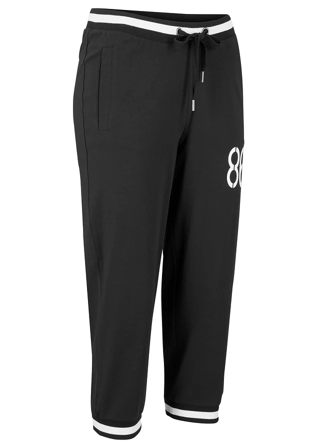 Jogging longueur 3/4 en coton extensible, Couleur: noir imprimé