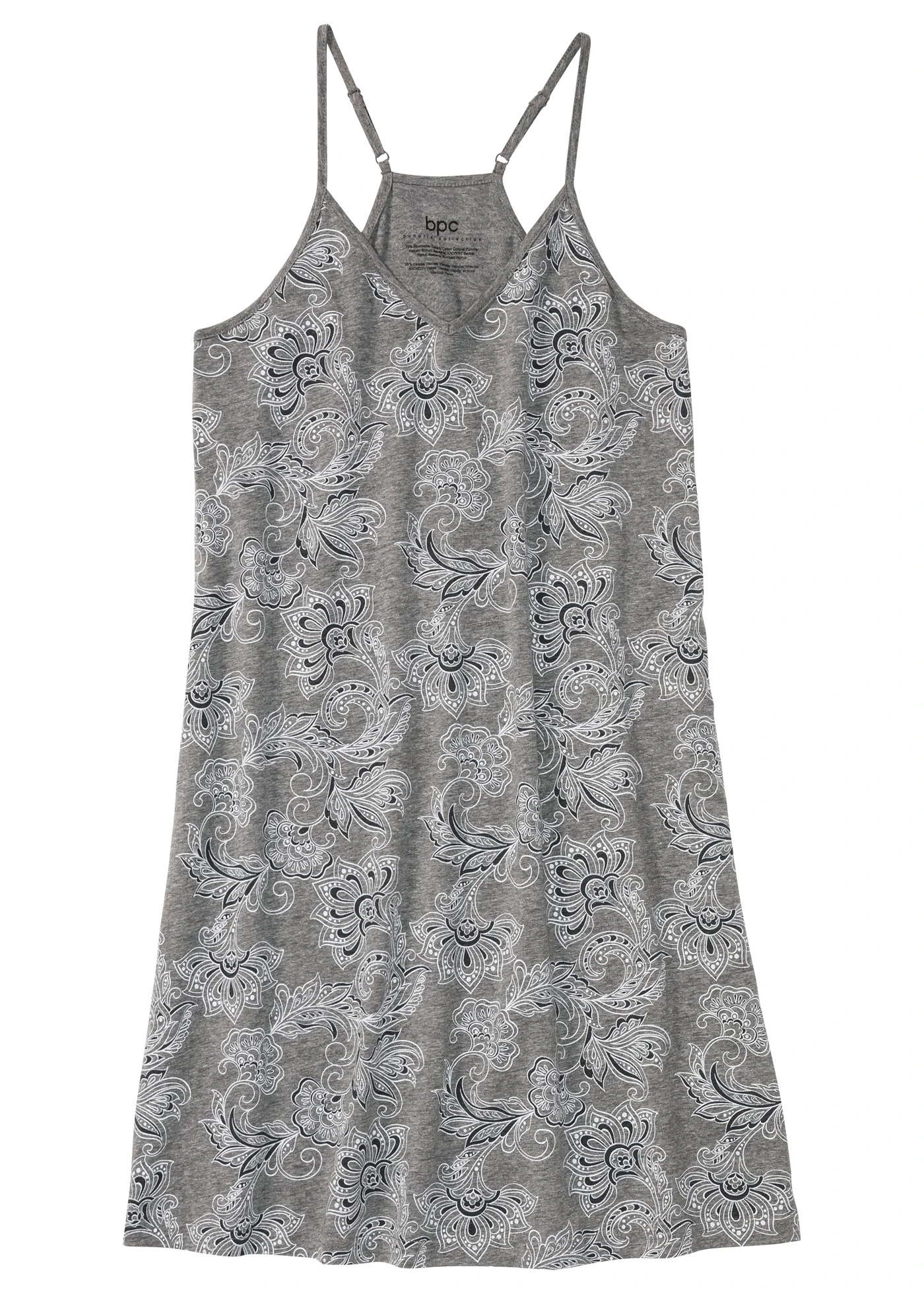 Chemise de nuit à bretelles spaghetti • gris chiné-blanc à motif • Boutique bonprix