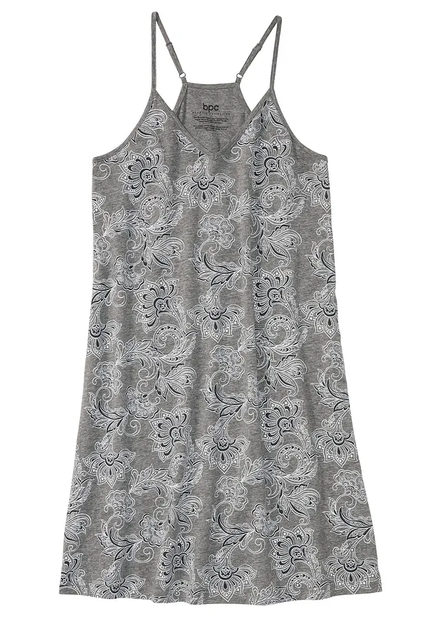 Chemise de nuit à bretelles spaghetti • gris chiné-blanc à motif • Boutique bonprix
