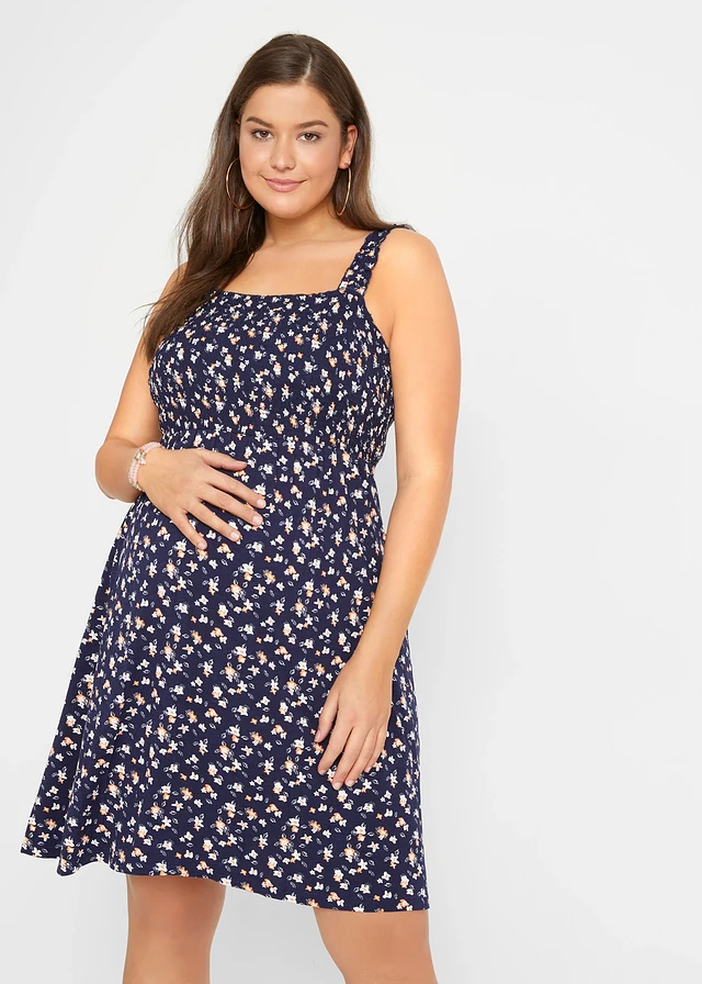 Robe de grossesse en viscose douce, Couleur: bleu foncé imprimé