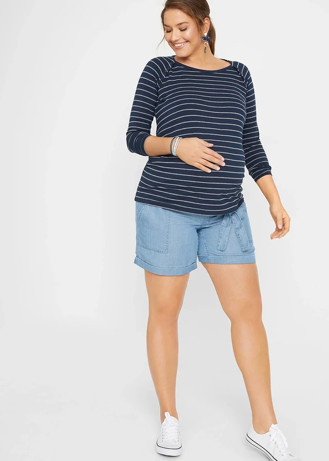 Lichte zwangerschapsshort met Lyocell en linnen, Kleur: lichtblauw denim