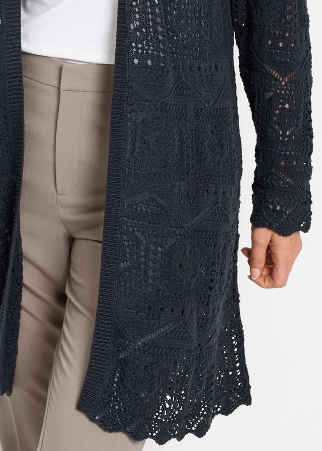 Lang vest van ajour, Kleur: zwart