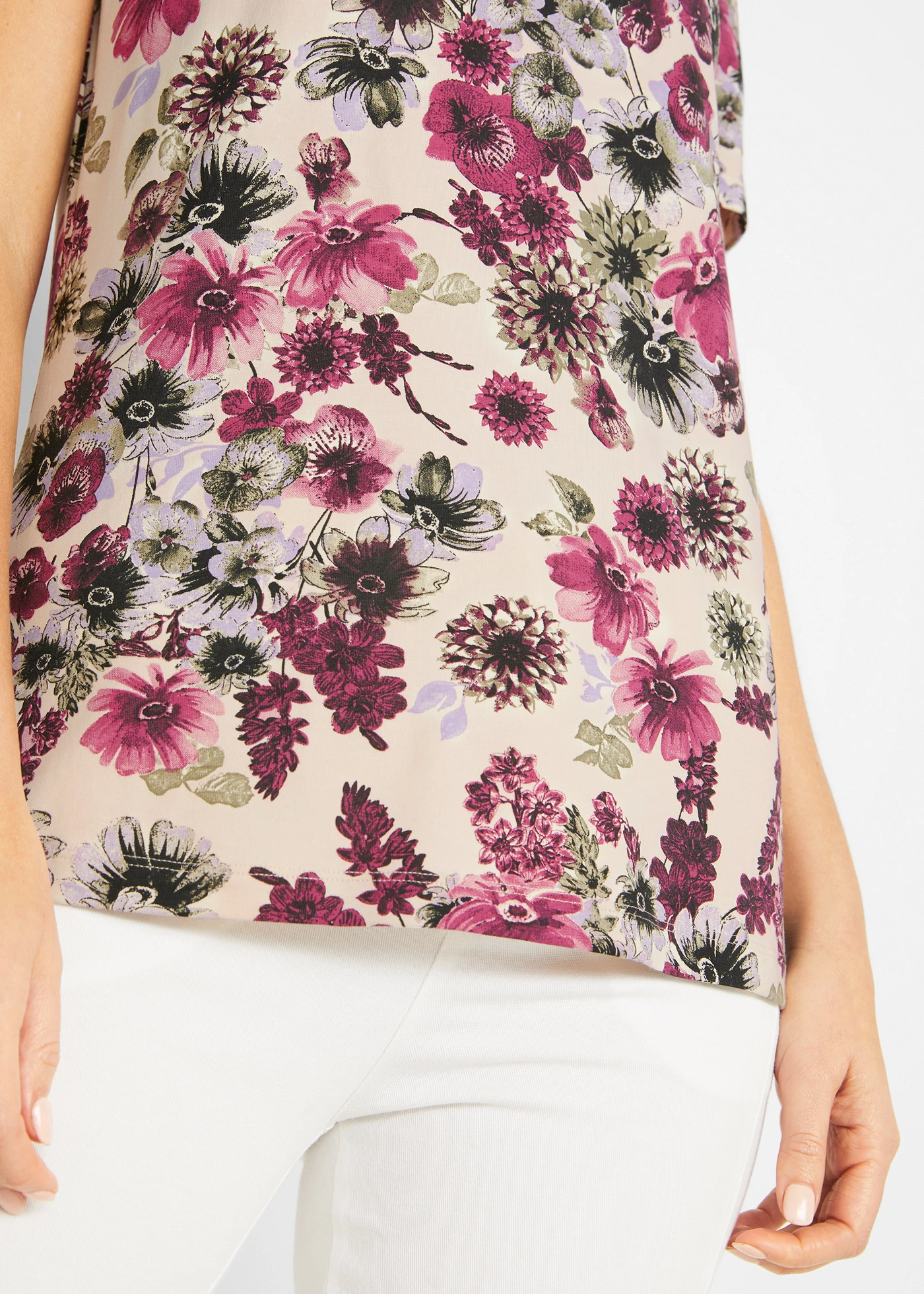 Shirt (set van 2) • effen bessenrood+kiezelbeige gebloemd • bonprix online shop