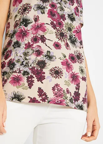 T-shirt (2 szt.) • czerwony jarzynowy+beżowy piaskowy-czerwony jarzynowy+beżowy piaskowy w kwiaty • sklep bonprix