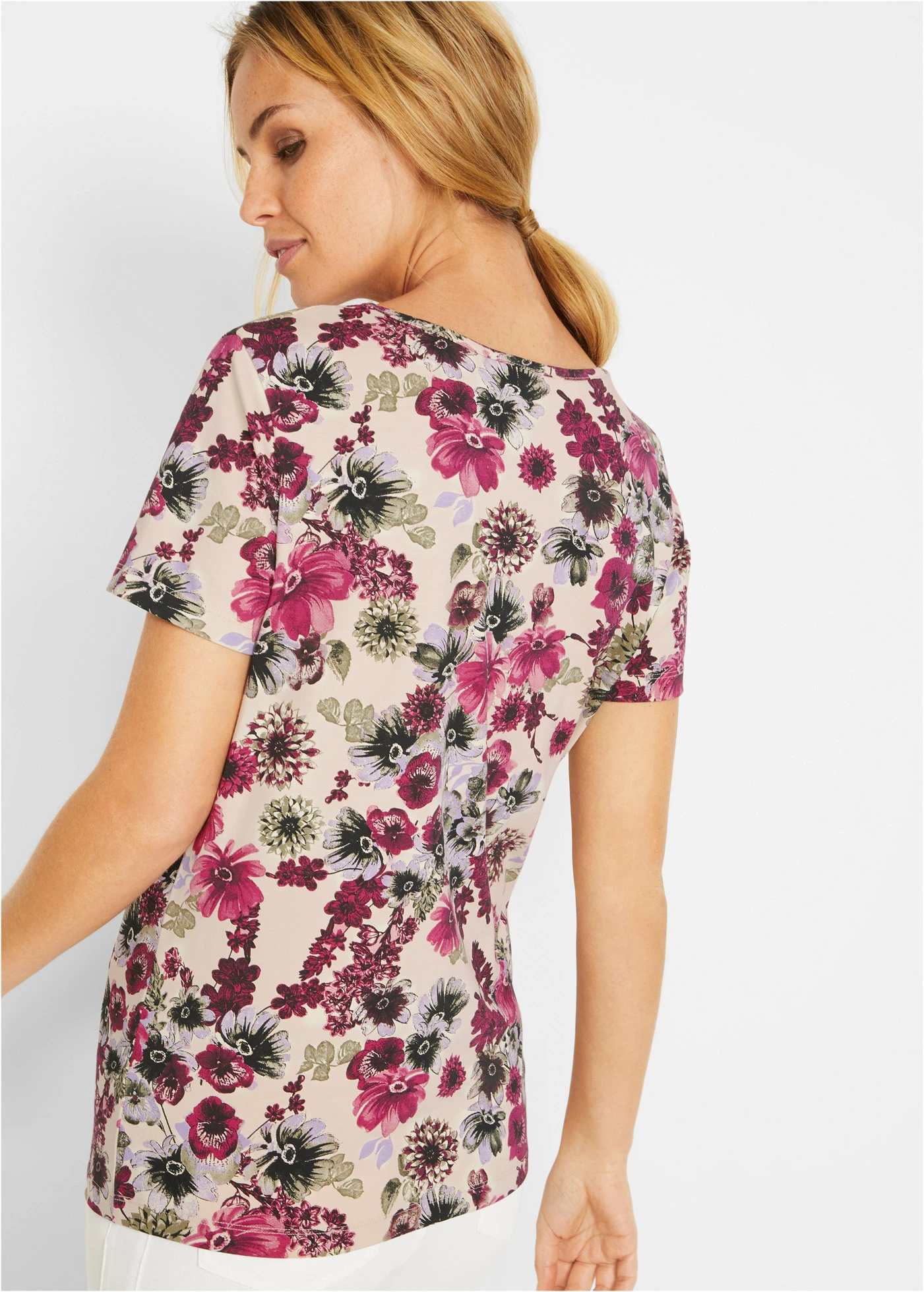 T-shirt (2 szt.) • czerwony jarzynowy+beżowy piaskowy-czerwony jarzynowy+beżowy piaskowy w kwiaty • sklep bonprix