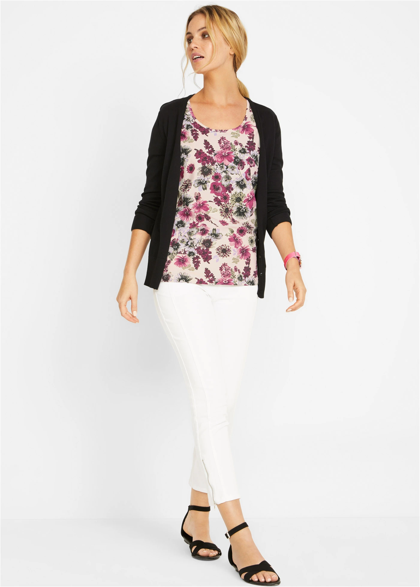 Shirt (set van 2) • effen bessenrood+kiezelbeige gebloemd • bonprix online shop