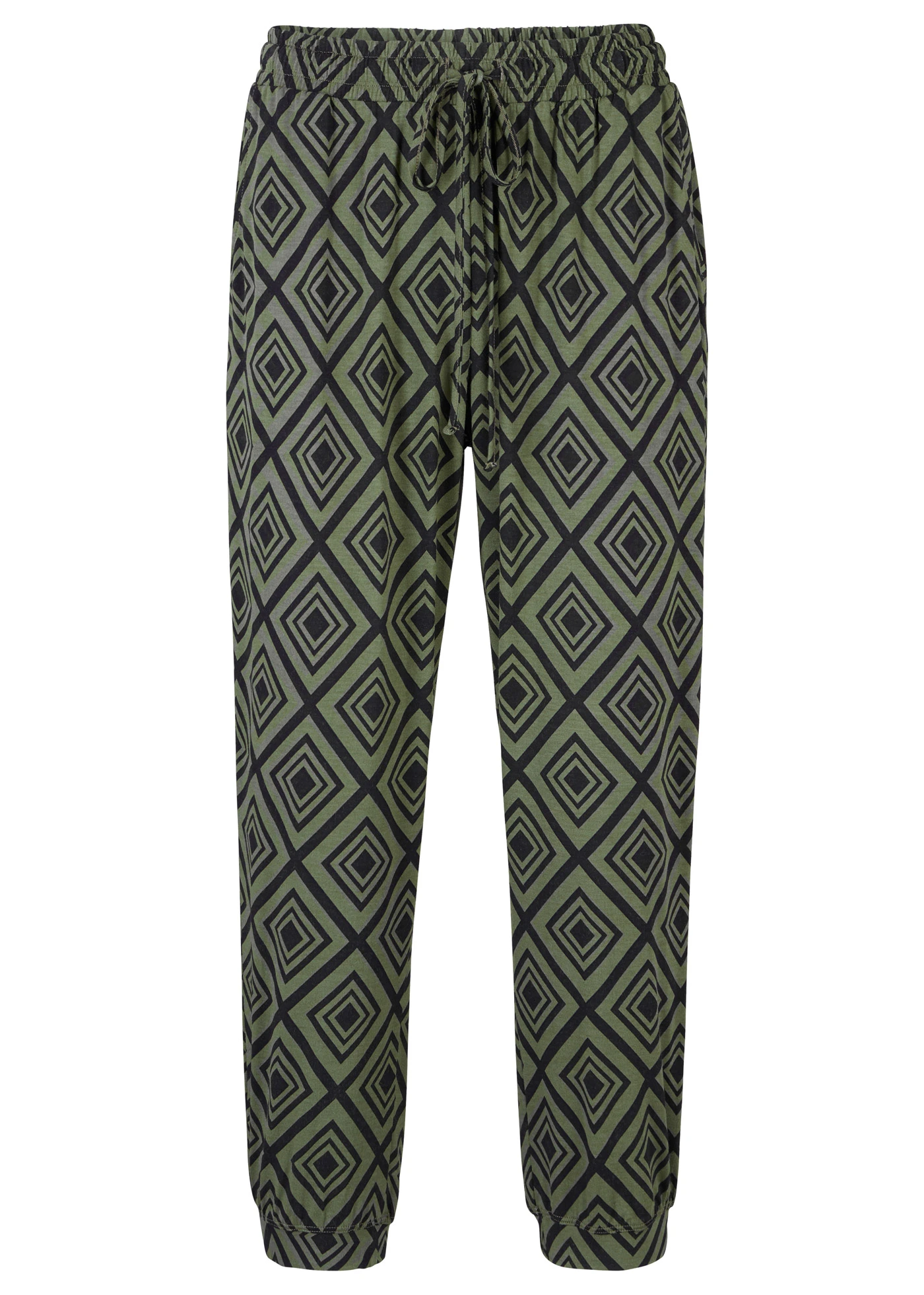 Pantalon 3/4 fluide en viscose extensible • kaki foncé imprimé graphique plus size • Boutique bonprix