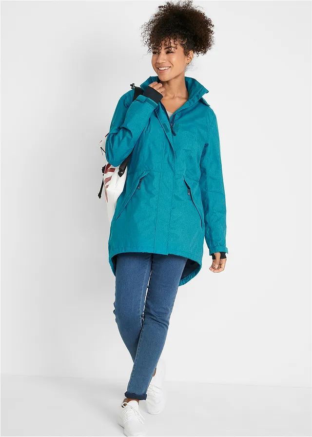 Parka technique imperméable, Couleur: bleu océan chiné