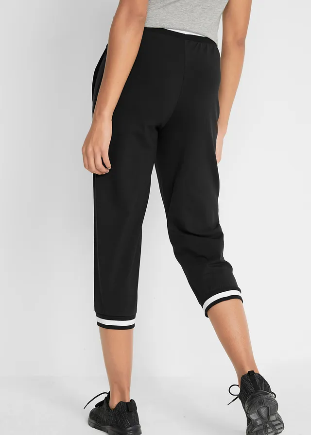 Jogging longueur 3/4 en coton extensible, Couleur: noir imprimé