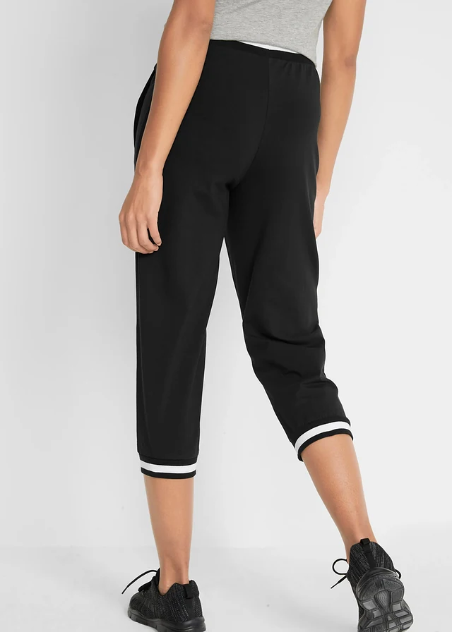 3/4 joggingbroek in een katoen-wolmix, Kleur: zwart met print