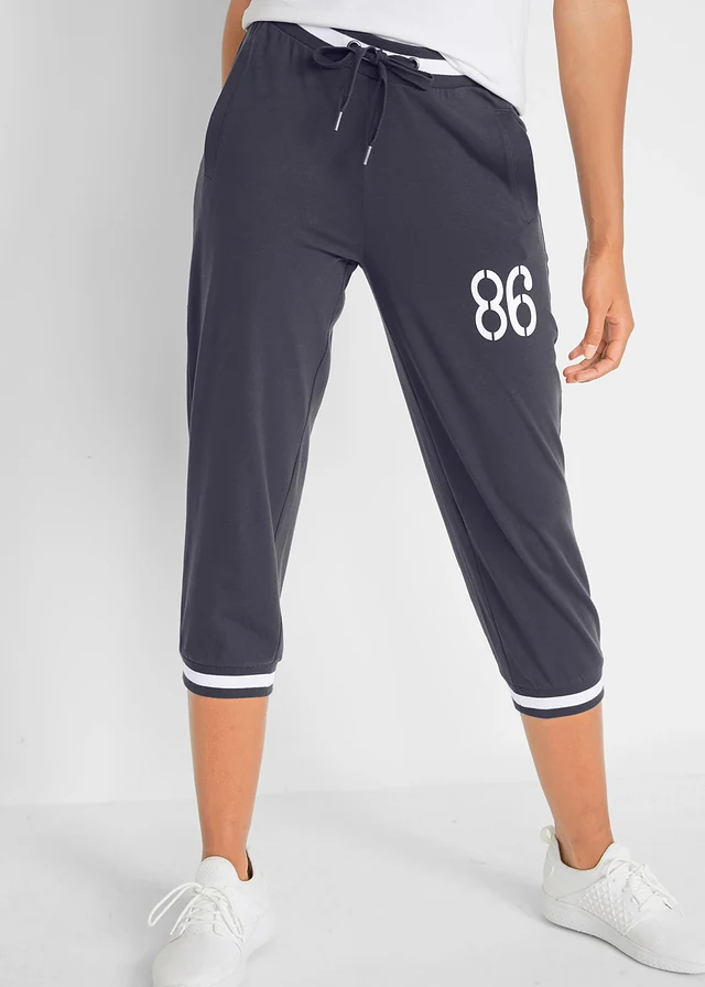 3/4 joggingbroek in een katoen-wolmix, Kleur: nachtblauw met print