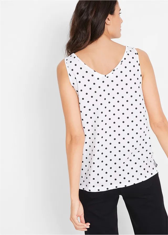 Top boutonné, Couleur: blanc pois noir
