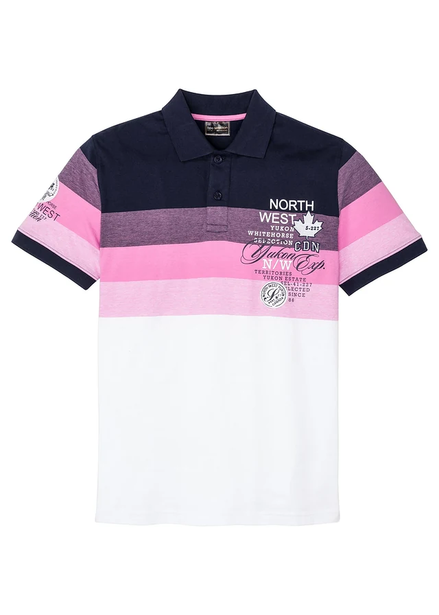 Polo en jersey 100% coton, Couleur: bleu foncé/fuchsia