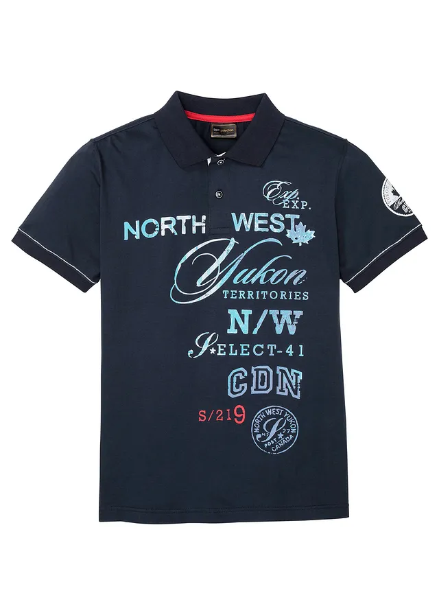 Jersey poloshirt, korte mouw, Kleur: donkerblauw met print