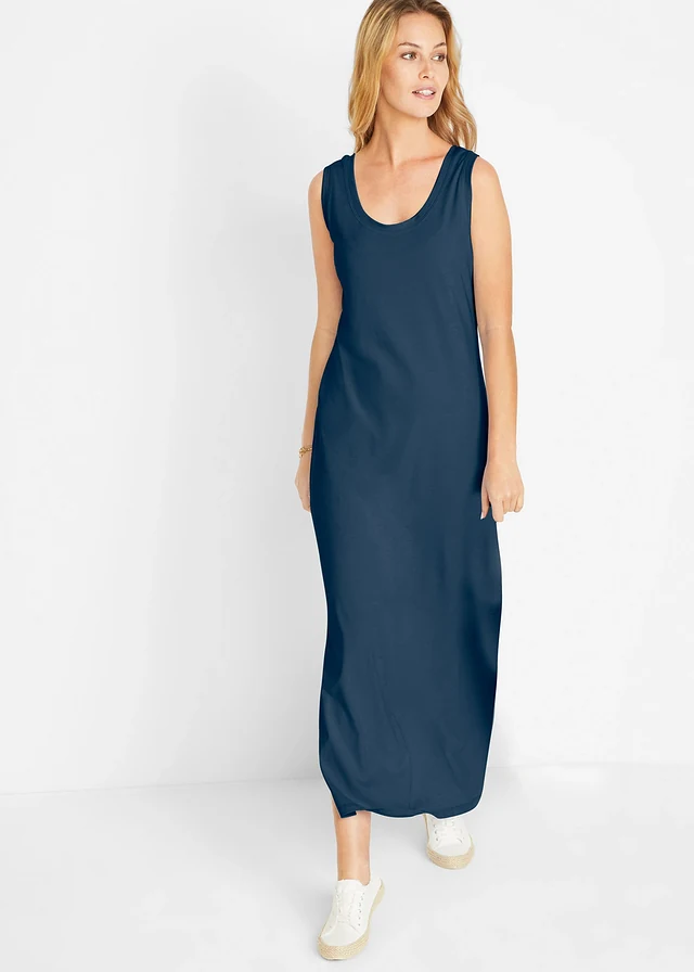 Aansluitende jersey jurk, Kleur: donkerblauw gemêleerd