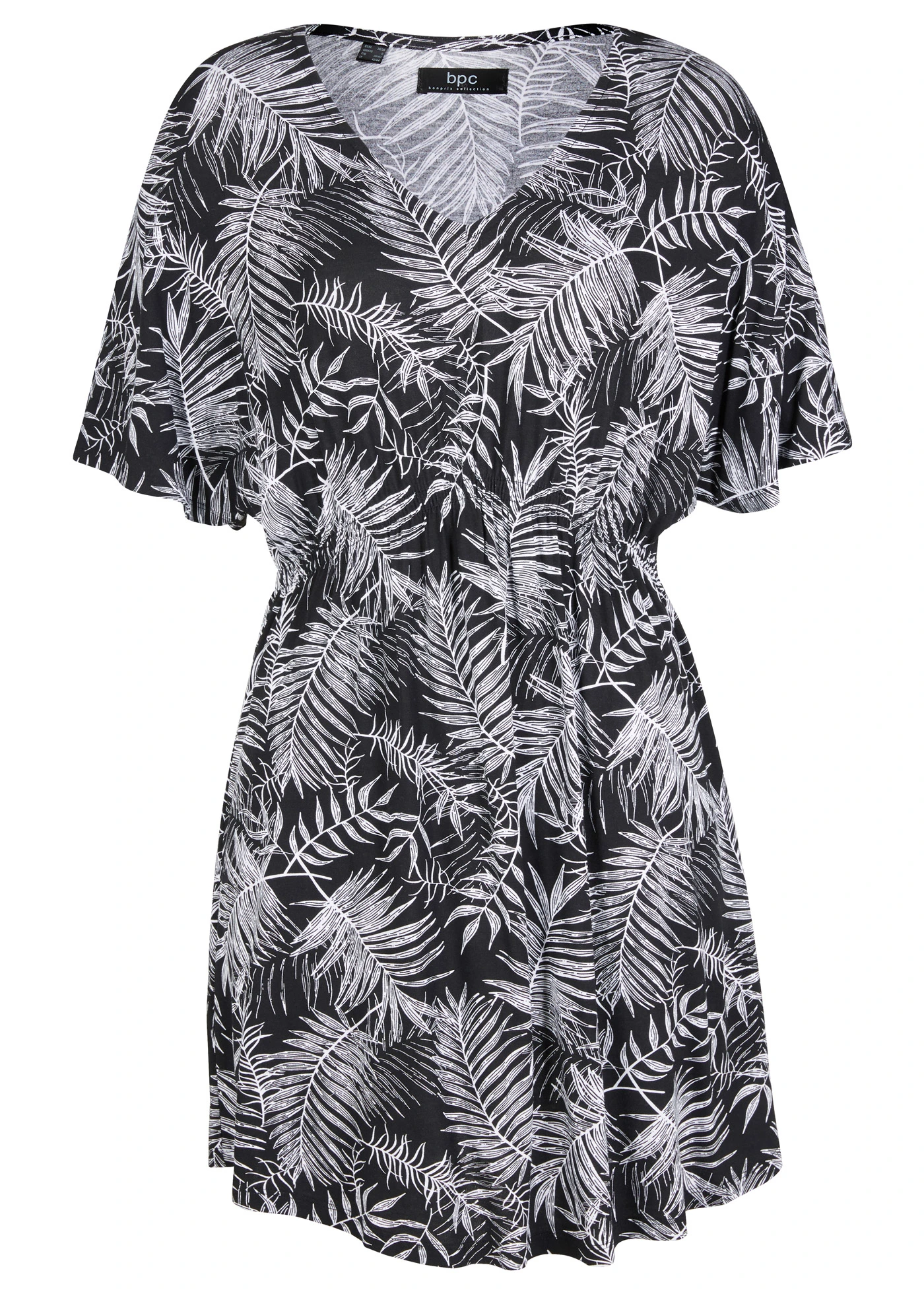 Shirt tuniek met V-hals en kimonomouwen • zwart/wit gedessineerd • bonprix online shop