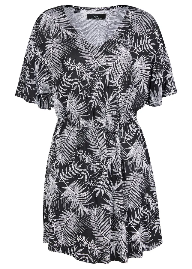 Shirt tuniek met V-hals en kimonomouwen, Kleur: zwart/wit gedessineerd