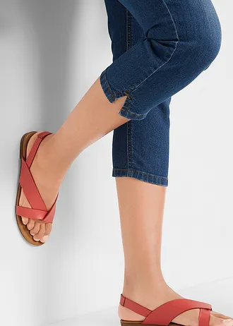 Jeansy slim fit, cropped, średni stan • niebieski "used" • sklep bonprix